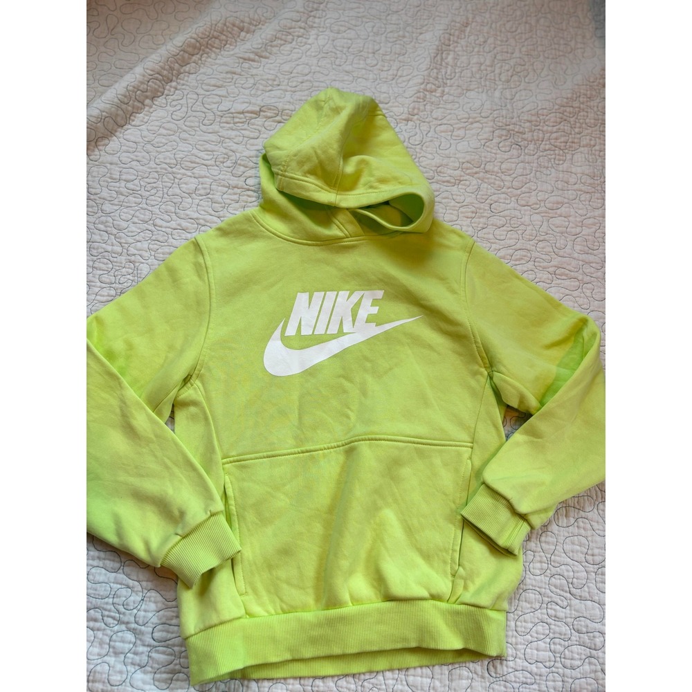 Nike Girls Neon Lime Green Futura Logo Fleece Pullover Hoodie Large NWOT